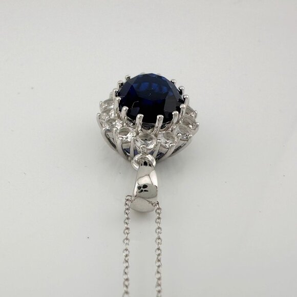 Stunning 6.40 Carat Imperial Lab Created  Blue Sapphire Pendant Necklace - Picture 12 of 16